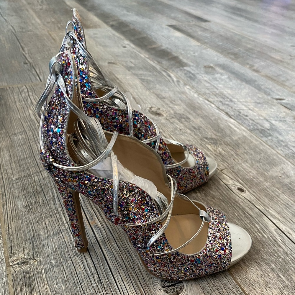 Qupid Glitter Gladiator Heels